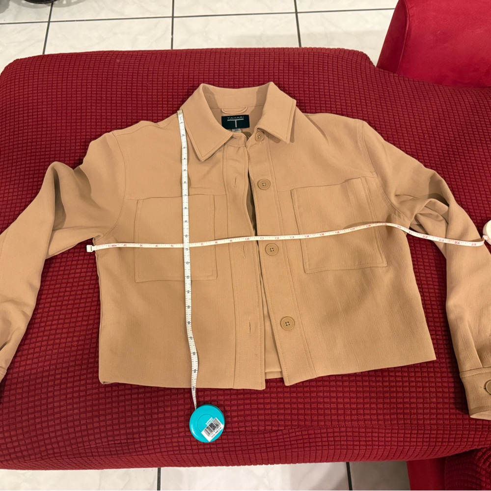 T Tahari Tan Cropped Button-Front Blazer Jacket